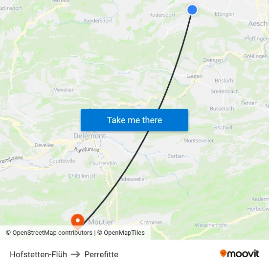 Hofstetten-Flüh to Perrefitte map