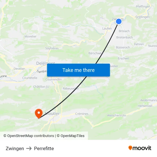 Zwingen to Perrefitte map