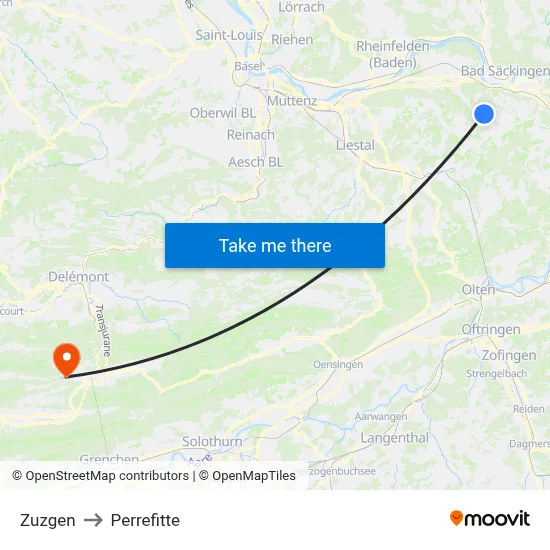 Zuzgen to Perrefitte map