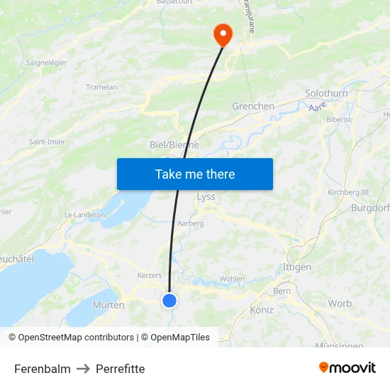 Ferenbalm to Perrefitte map