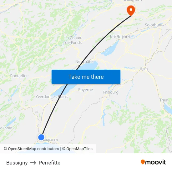 Bussigny to Perrefitte map