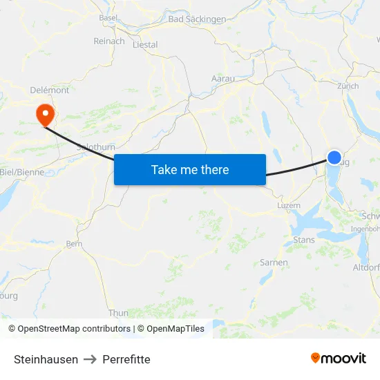 Steinhausen to Perrefitte map