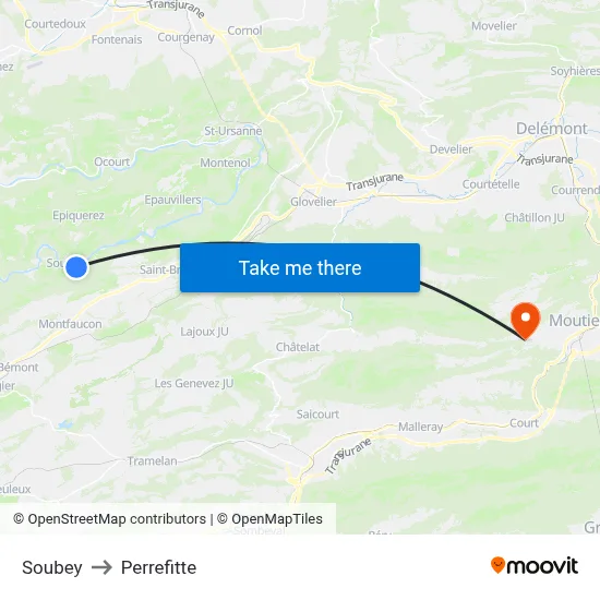 Soubey to Perrefitte map