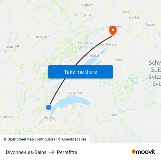 Divonne-Les-Bains to Perrefitte map