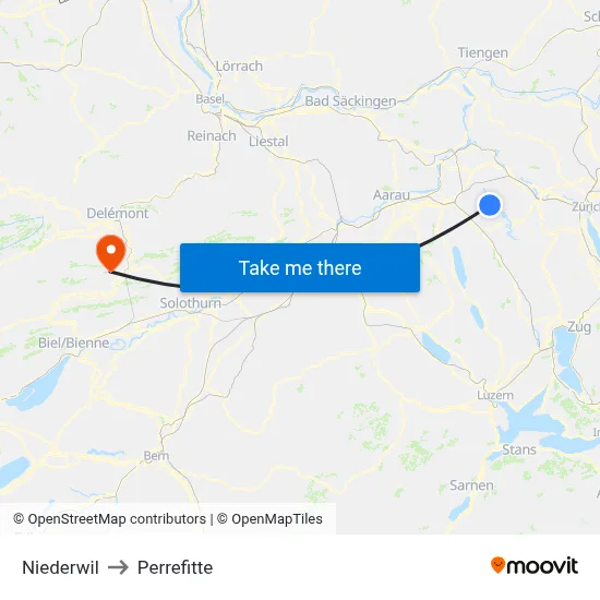 Niederwil to Perrefitte map