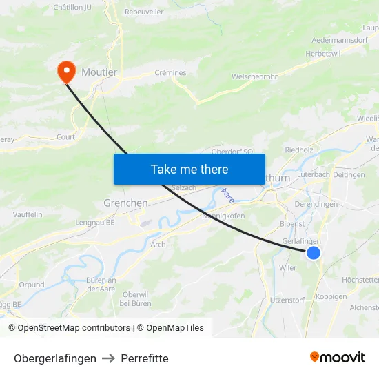 Obergerlafingen to Perrefitte map