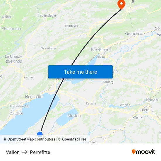 Vallon to Perrefitte map