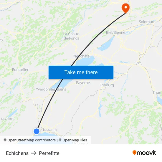 Echichens to Perrefitte map