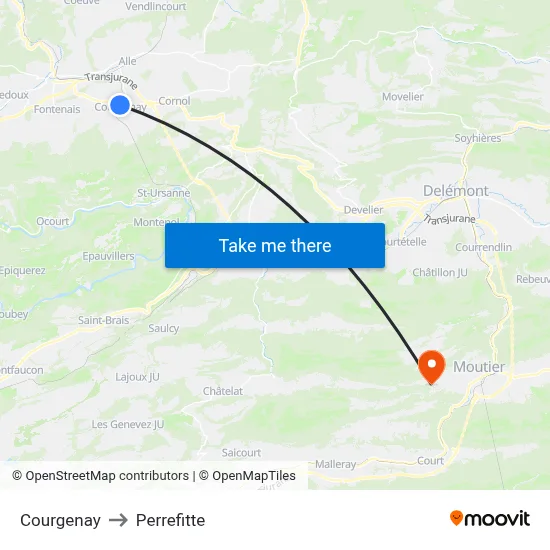 Courgenay to Perrefitte map