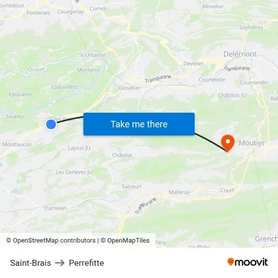 Saint-Brais to Perrefitte map