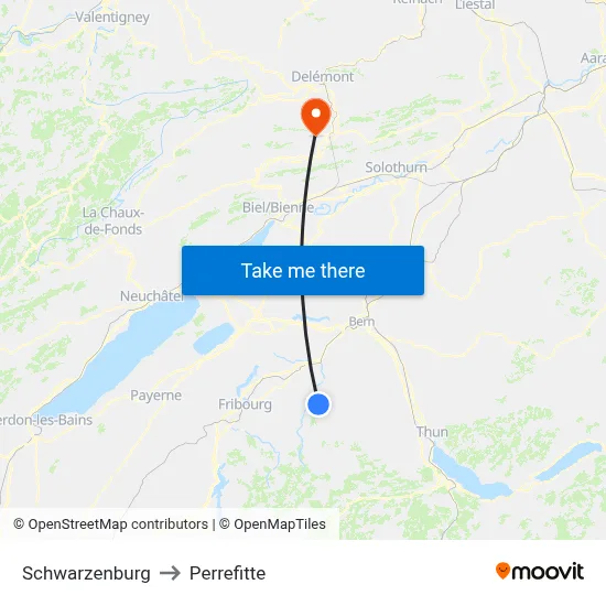 Schwarzenburg to Perrefitte map