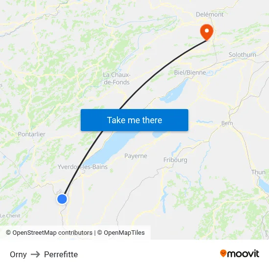Orny to Perrefitte map