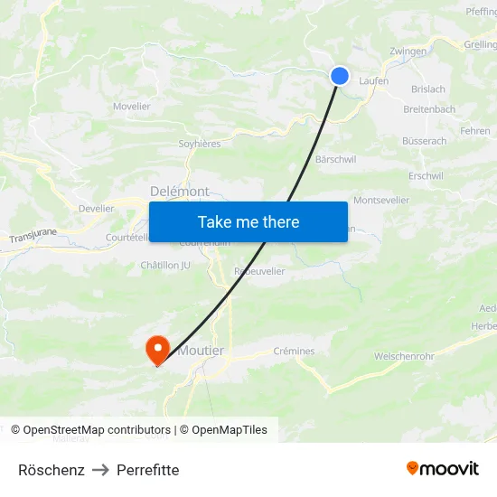 Röschenz to Perrefitte map