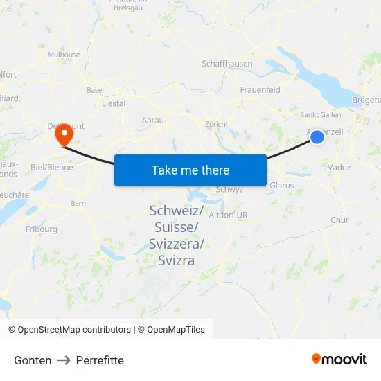 Gonten to Perrefitte map