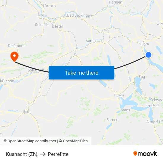 Küsnacht (Zh) to Perrefitte map