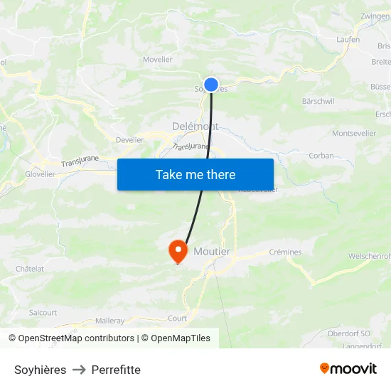 Soyhières to Perrefitte map
