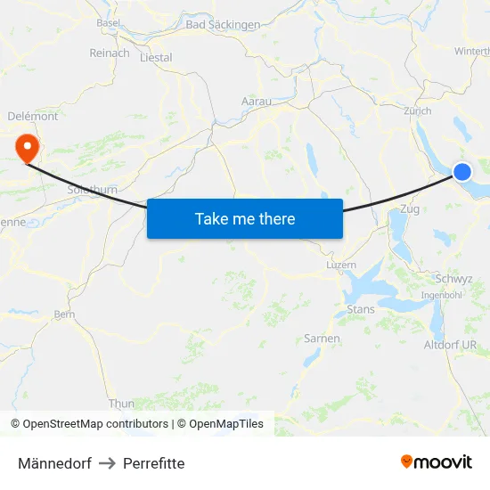Männedorf to Perrefitte map