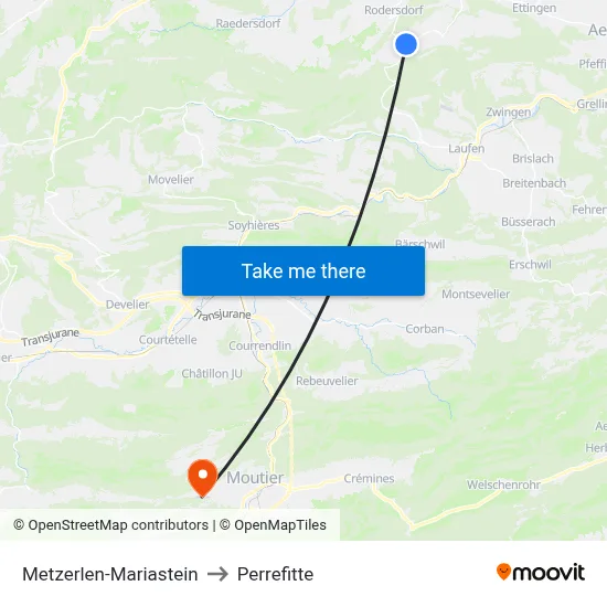 Metzerlen-Mariastein to Perrefitte map