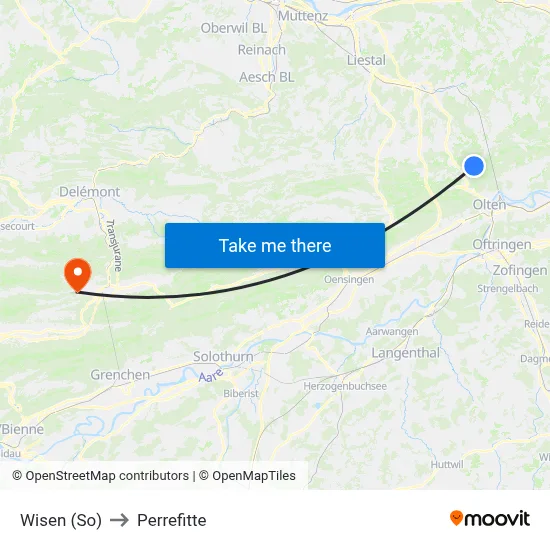 Wisen (So) to Perrefitte map