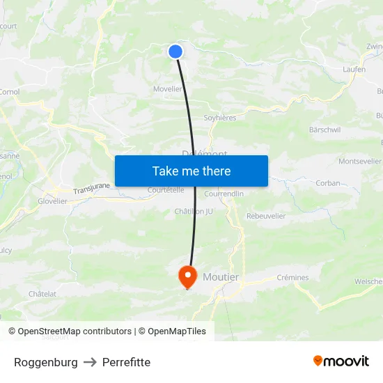 Roggenburg to Perrefitte map