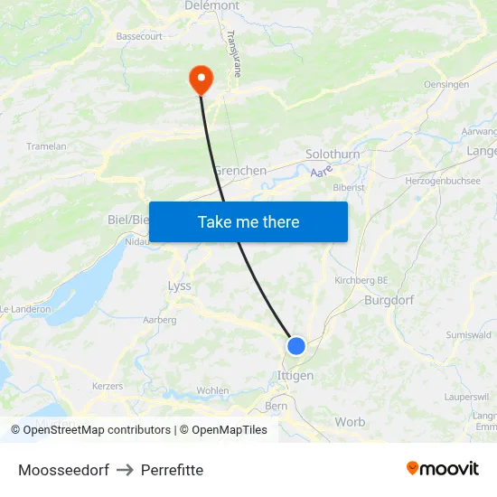 Moosseedorf to Perrefitte map