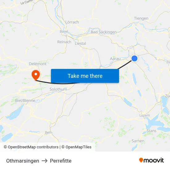 Othmarsingen to Perrefitte map