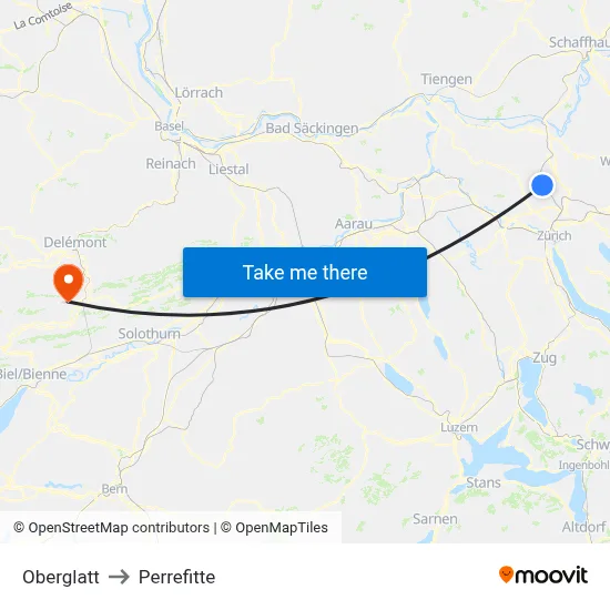 Oberglatt to Perrefitte map