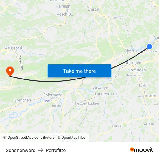 Schönenwerd to Perrefitte map