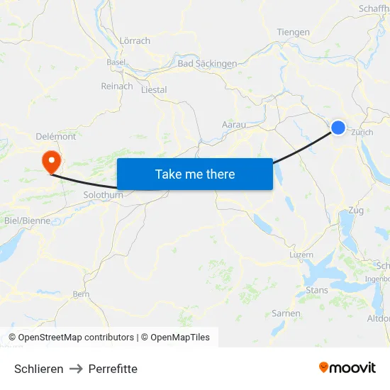 Schlieren to Perrefitte map