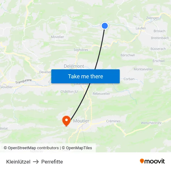 Kleinlützel to Perrefitte map