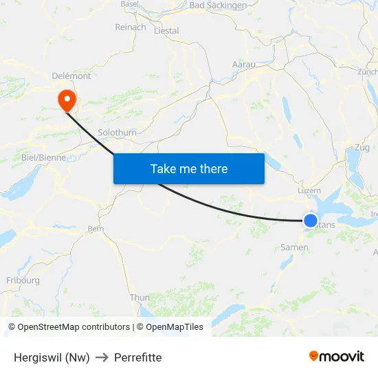 Hergiswil (Nw) to Perrefitte map