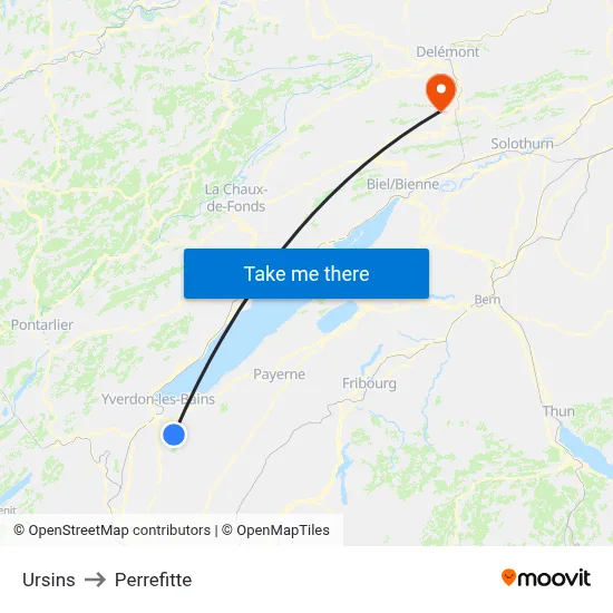 Ursins to Perrefitte map