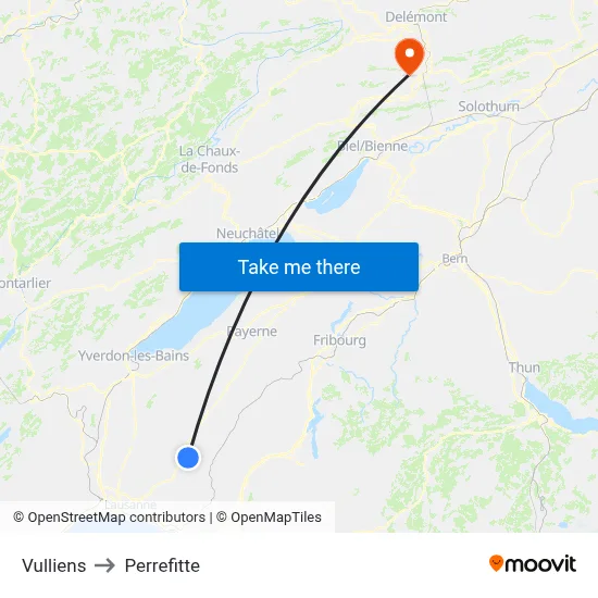 Vulliens to Perrefitte map