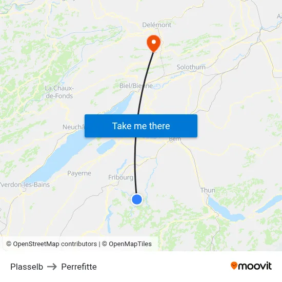 Plasselb to Perrefitte map