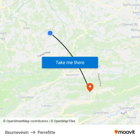 Beurnevésin to Perrefitte map