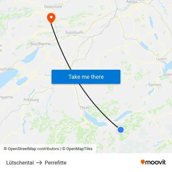 Lütschental to Perrefitte map
