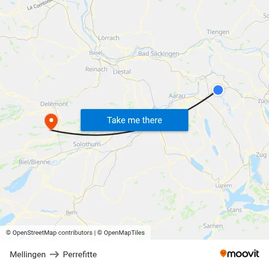 Mellingen to Perrefitte map
