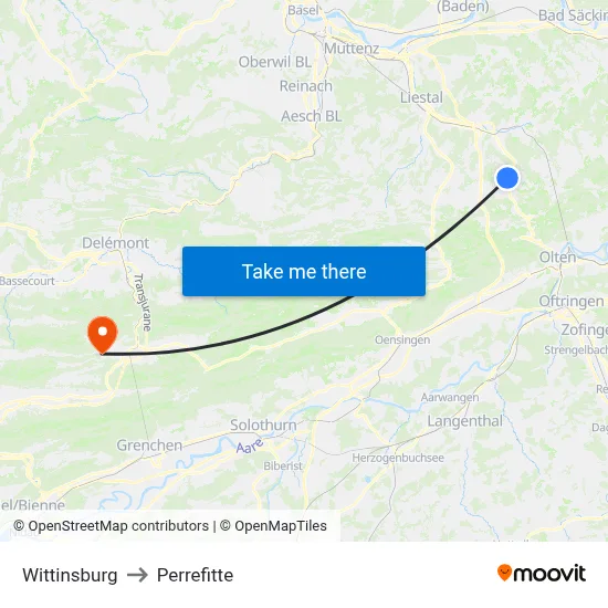 Wittinsburg to Perrefitte map