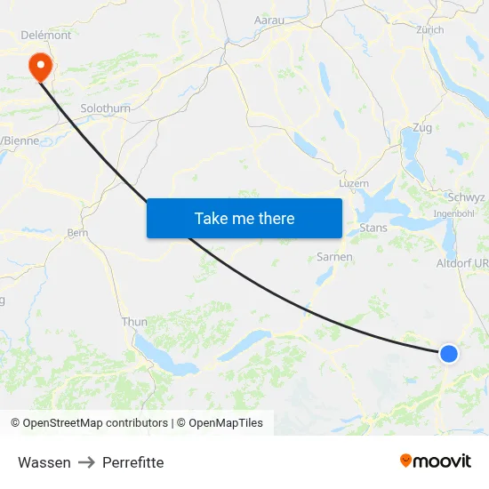 Wassen to Perrefitte map