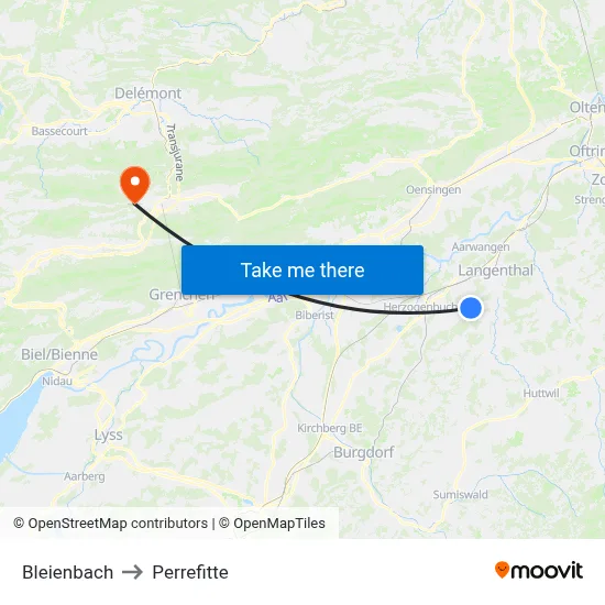Bleienbach to Perrefitte map