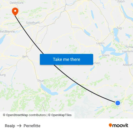 Realp to Perrefitte map