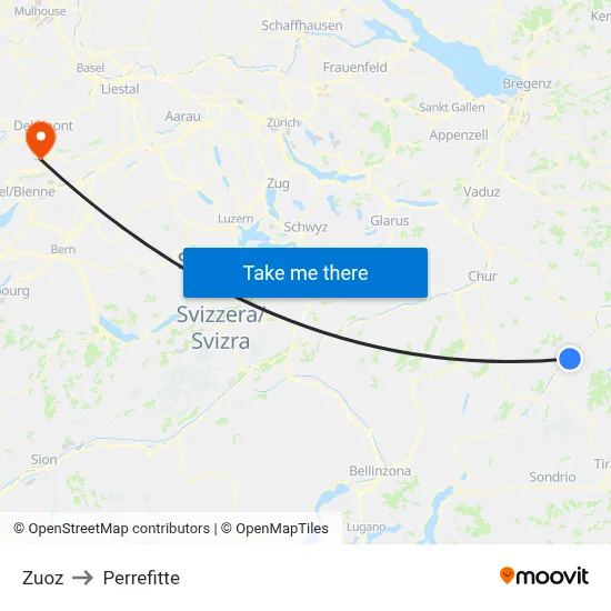 Zuoz to Perrefitte map