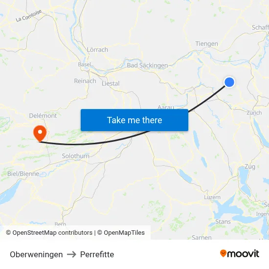 Oberweningen to Perrefitte map