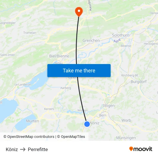 Köniz to Perrefitte map
