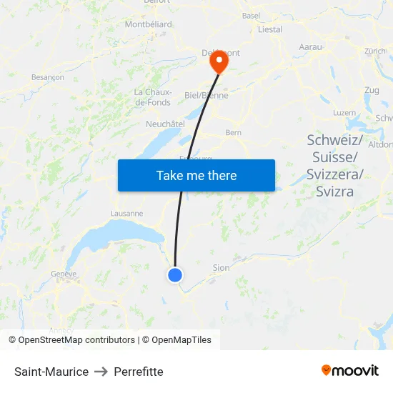 Saint-Maurice to Perrefitte map