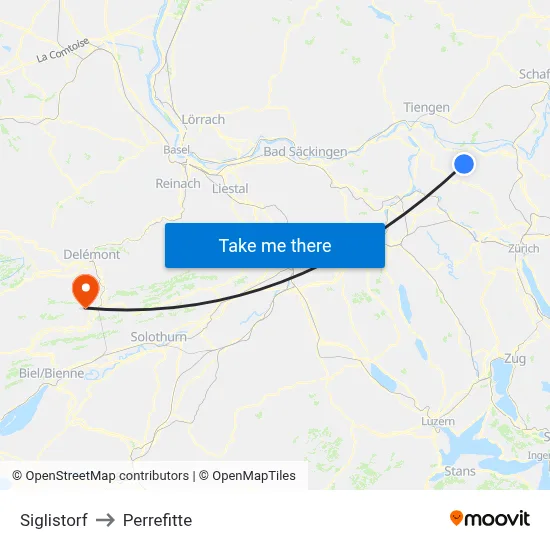 Siglistorf to Perrefitte map