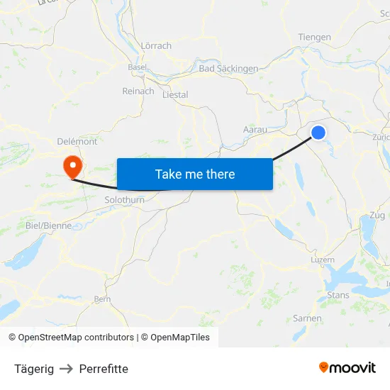Tägerig to Perrefitte map