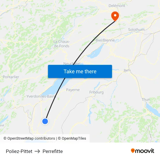 Poliez-Pittet to Perrefitte map