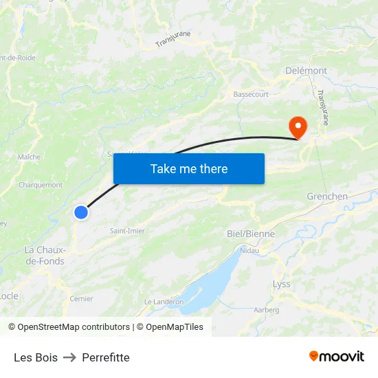Les Bois to Perrefitte map
