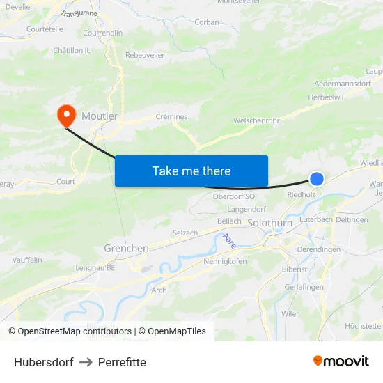 Hubersdorf to Perrefitte map